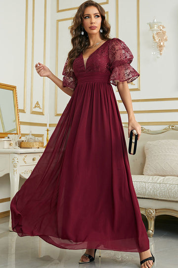 Burgund Chiffon brudepike kjole med blonder